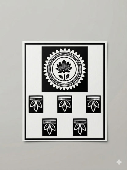 Lotus Mandala Henna Stencil Set – Elegant Floral Hand & Body Mehndi Design (Single Use)