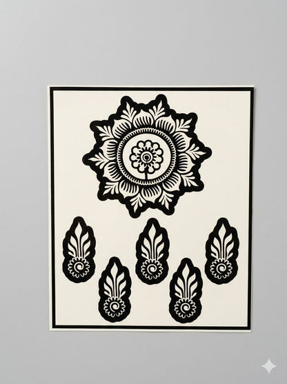 Mandala Henna Stencil Set – Elegant Floral Hand henna Design (Single Use)